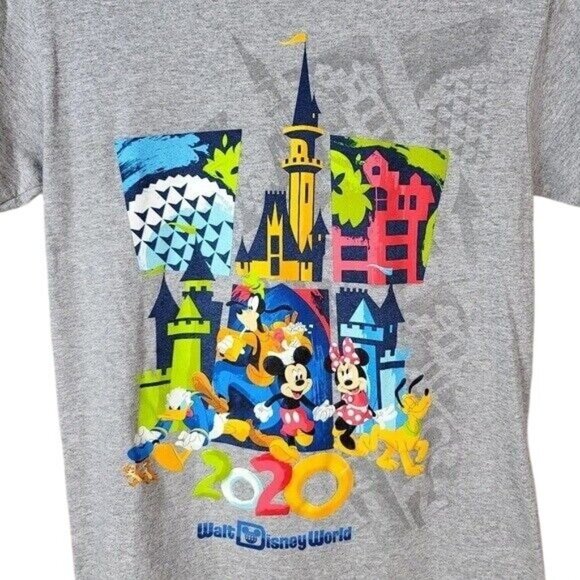 Disney World 2020 Character T-Shirt Gray Small Mickey Minnie Donald Goofy Pluto - Picture 2 of 5
